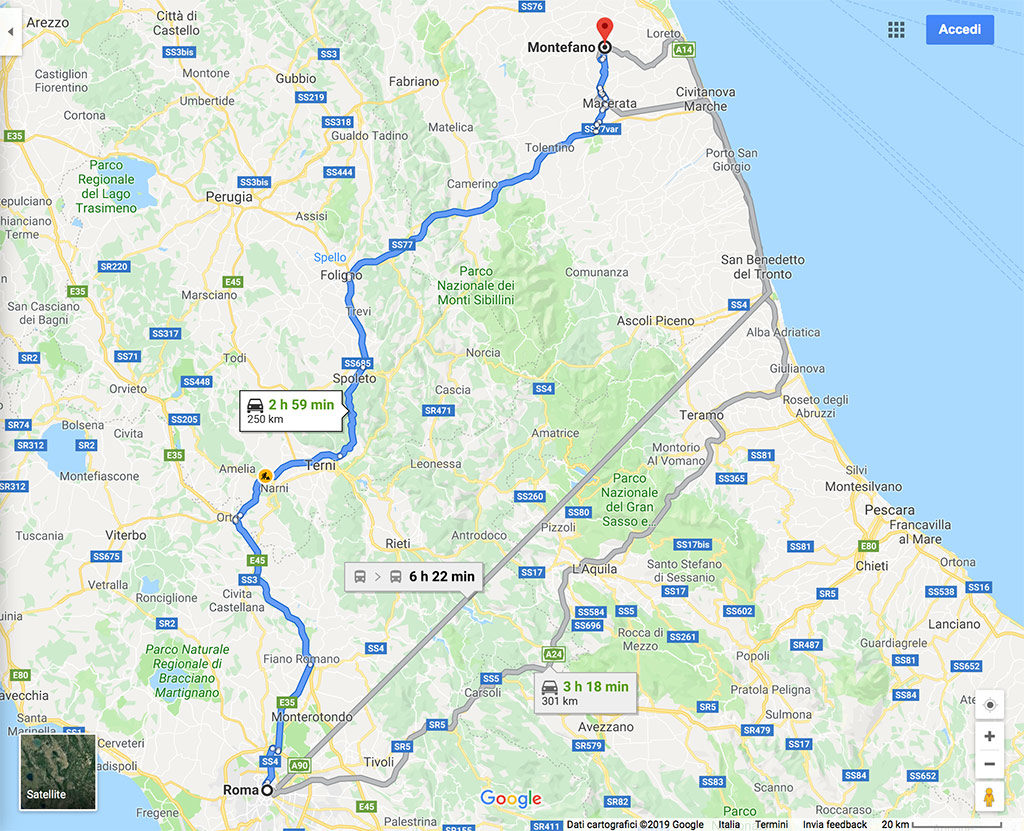 mappa del percorso stradale Roma Montefano
