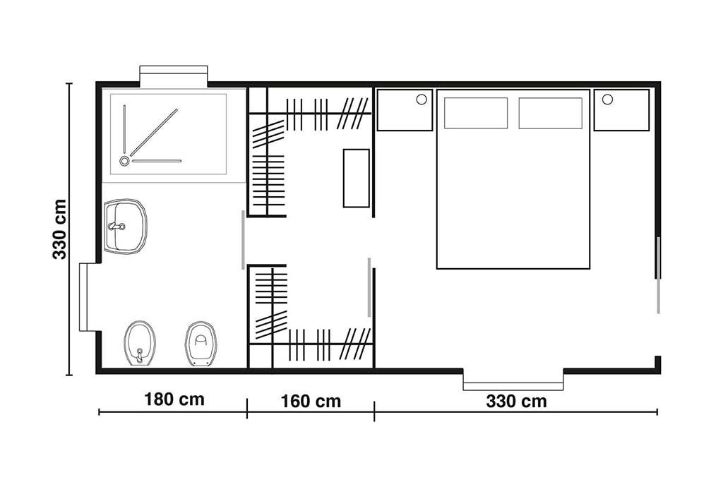 layout di una camera da letto con cabina armadio