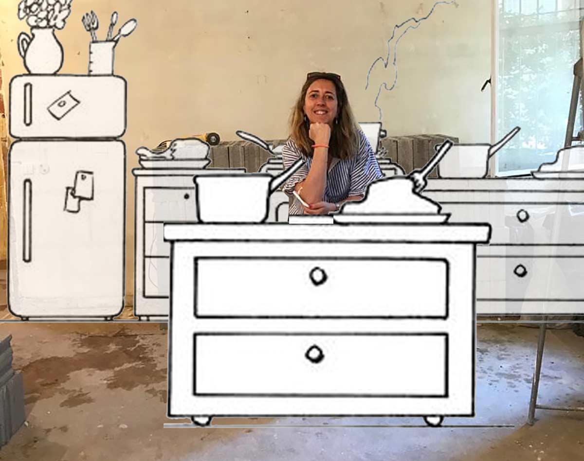 sketches di una cucina in un cantiere